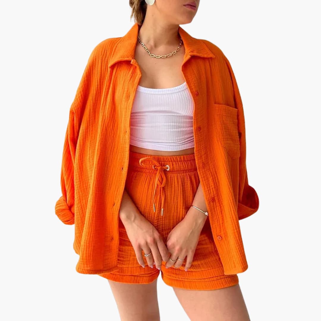Women's Chic Casual Summer Two-Piece Lounge Set — front close-up
