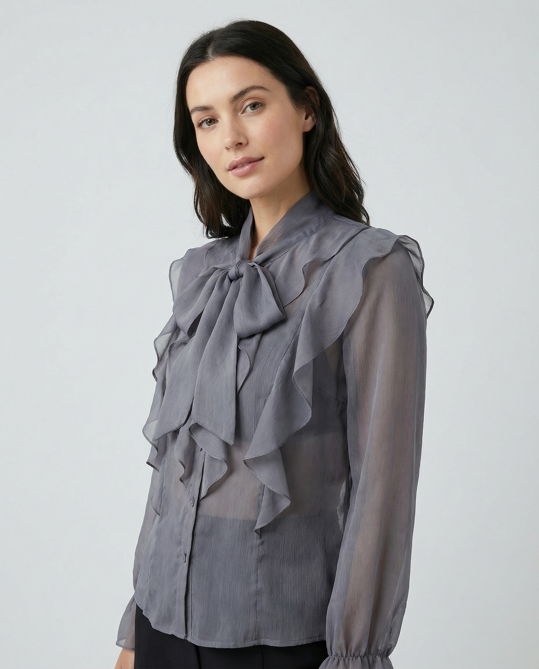 Women's Chiffon Blouse – Elegant Ruffle Design for Versatile Styling — detail view