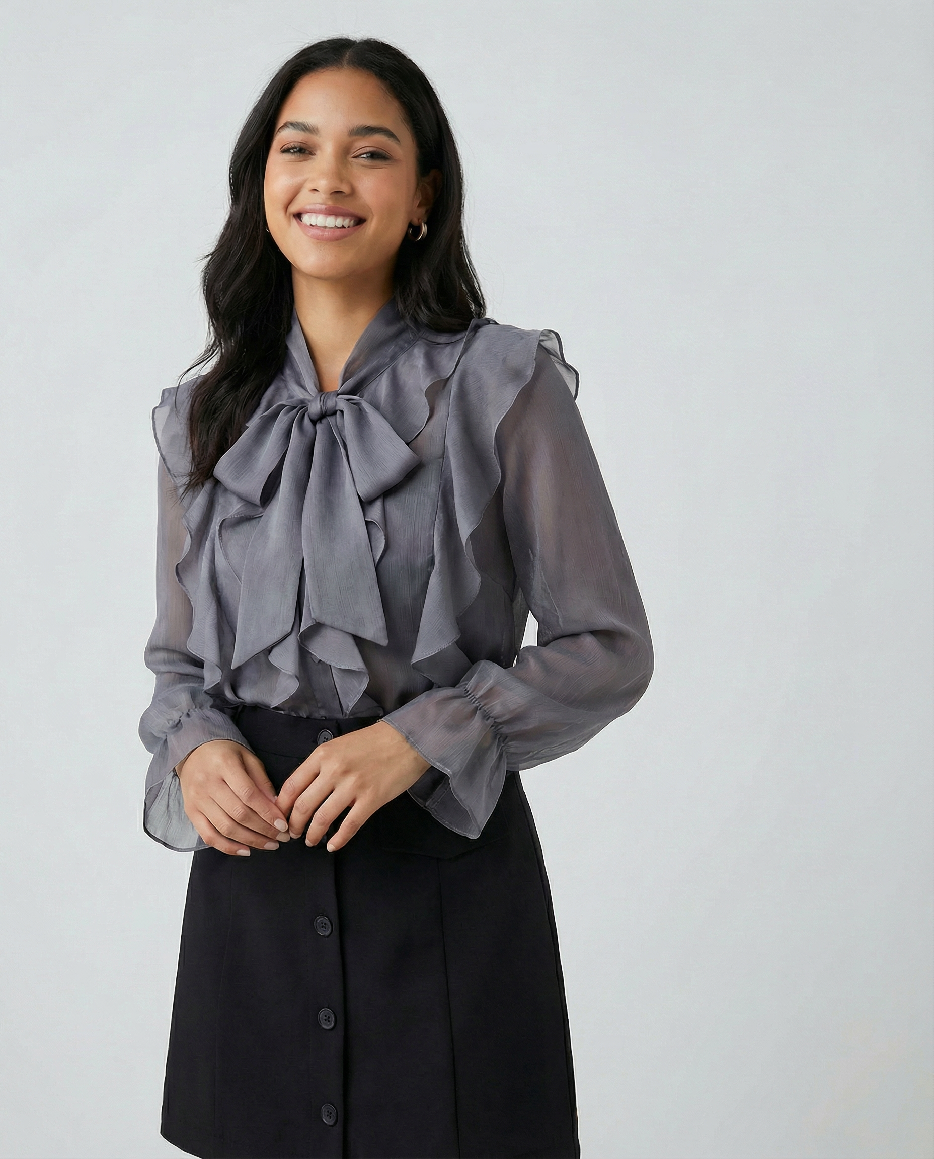 Women's Chiffon Blouse – Elegant Ruffle Design for Versatile Styling — side view