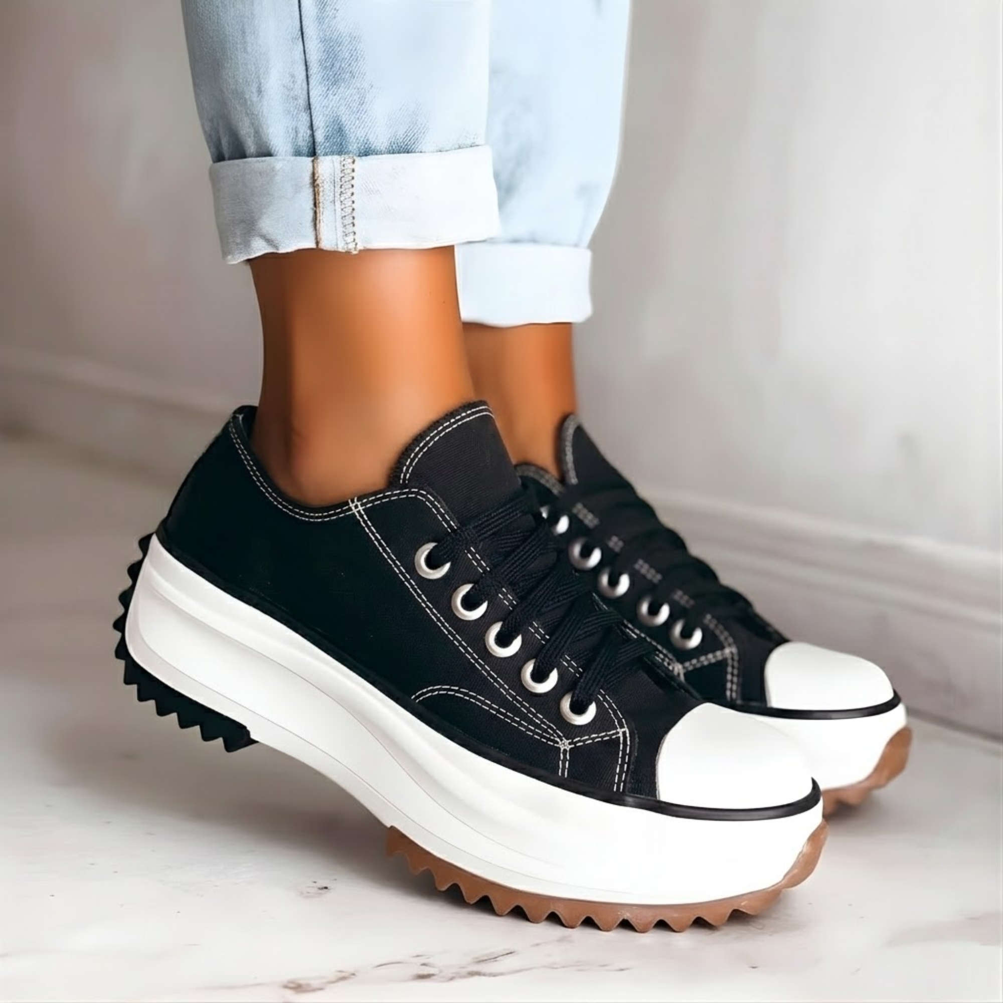 Women's Chunky Platform Canvas Lace-Up Trainers