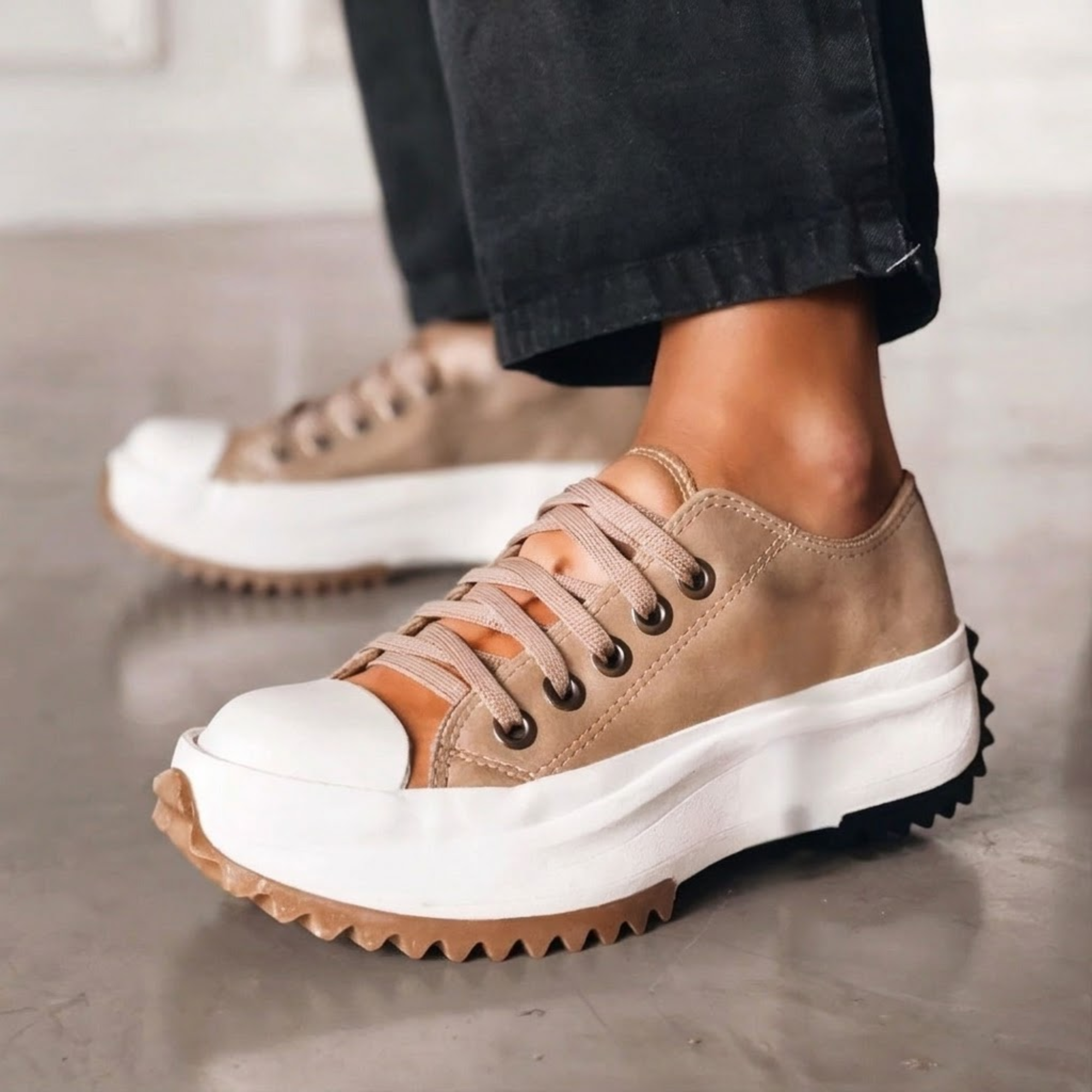 Women's Chunky Platform Canvas Lace-Up Trainers