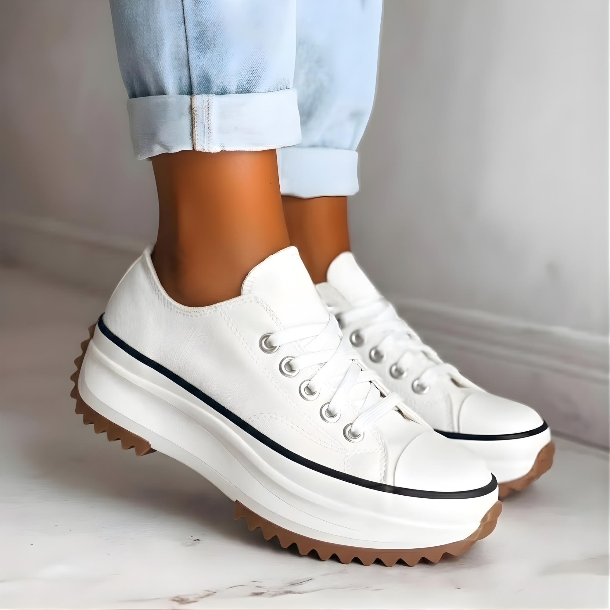 Women's Chunky Platform Canvas Lace-Up Trainers