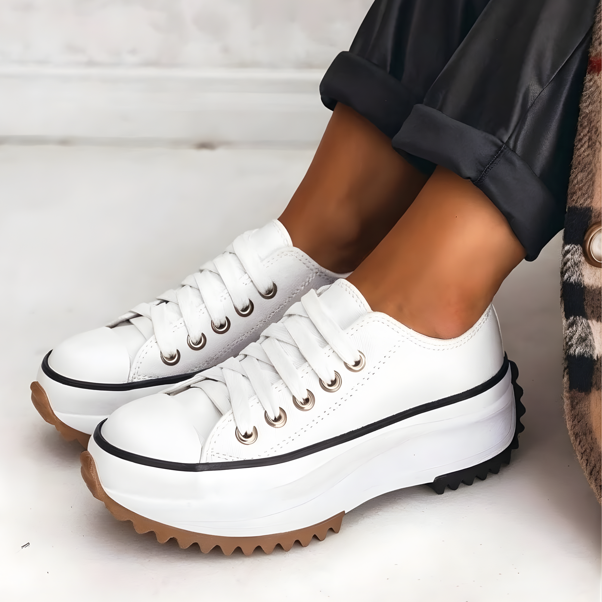Women's Chunky Platform Canvas Lace-Up Trainers