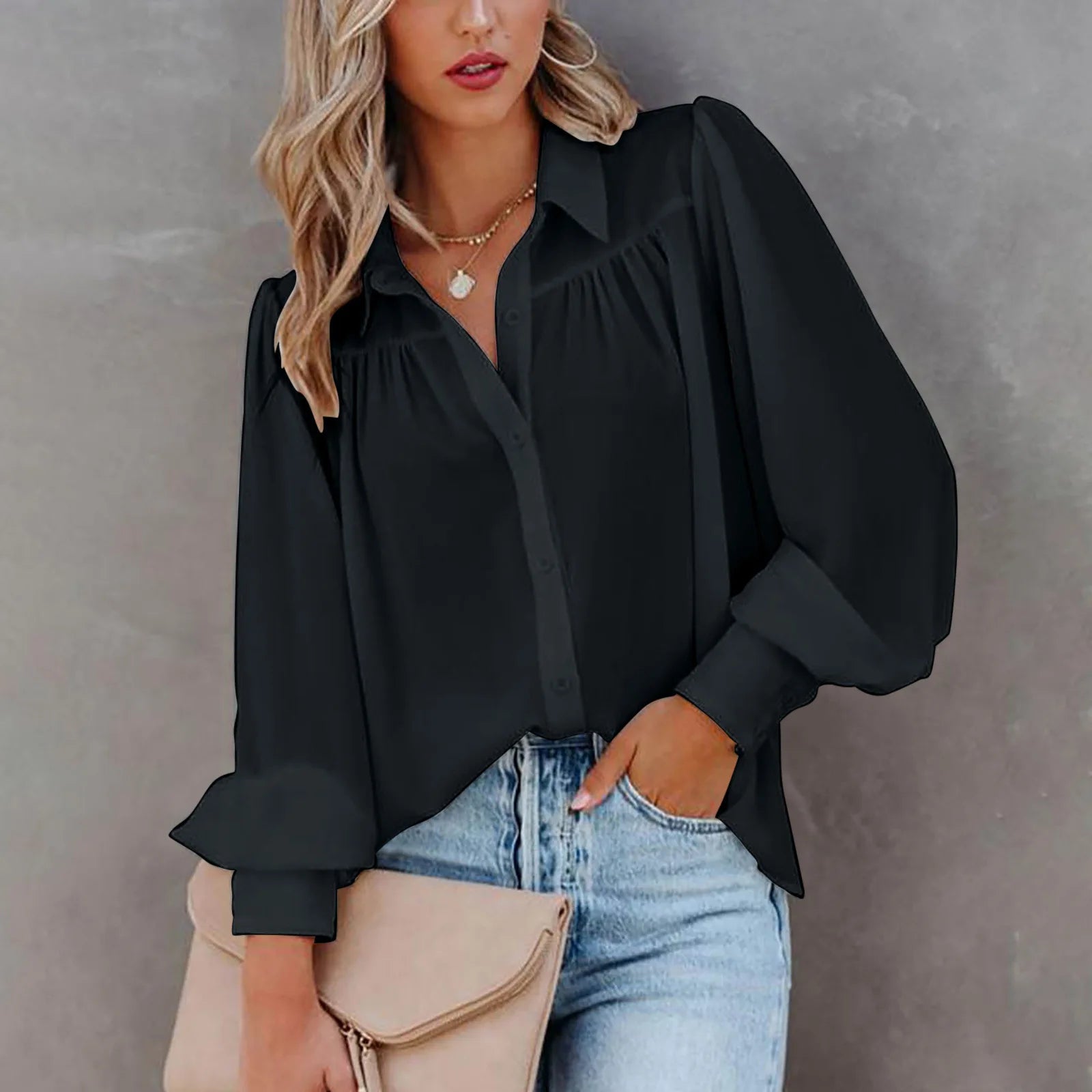 Women's Elegant Blouse – Puff Sleeve Design for Versatile Day-to-Night Styling — detail view