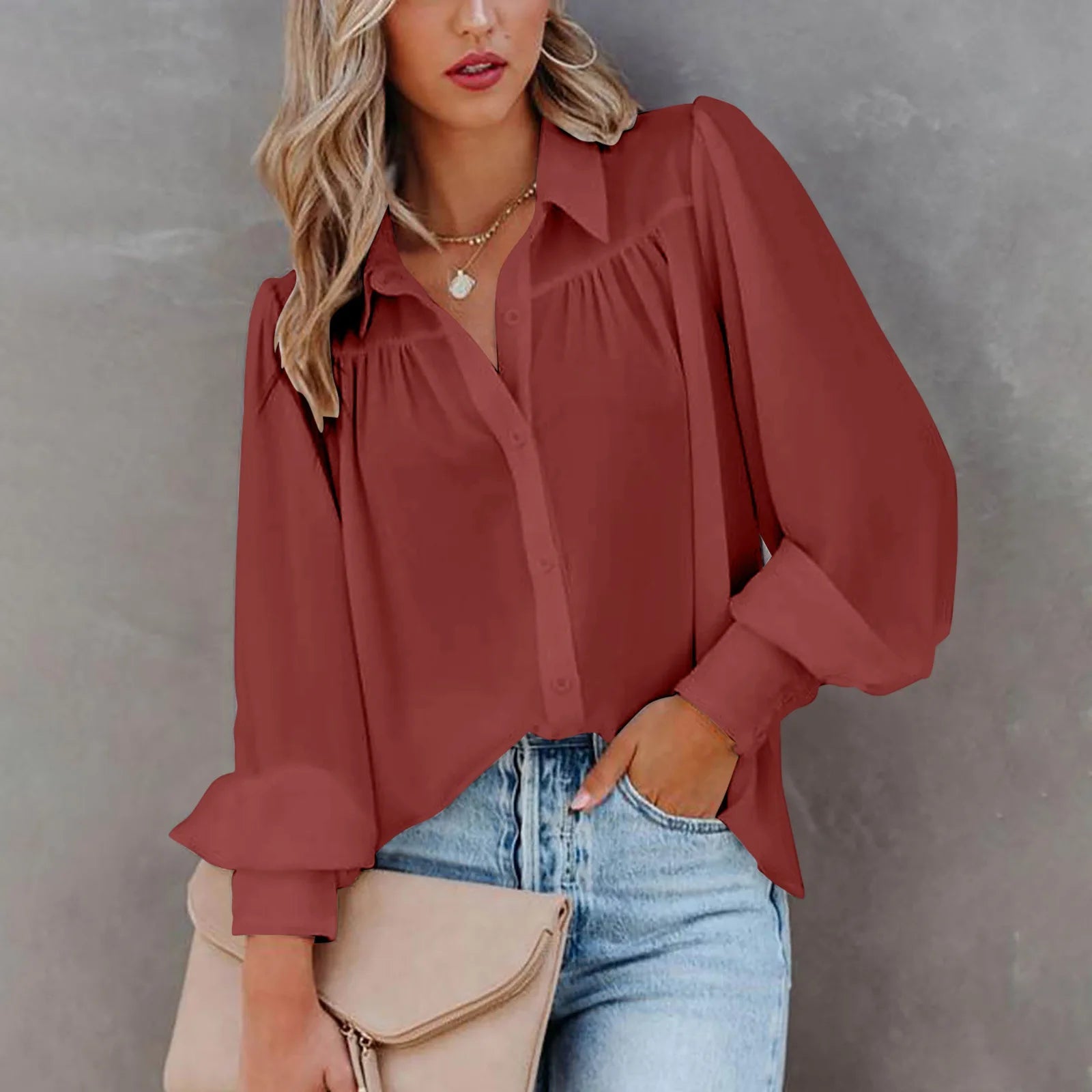 Women's Elegant Blouse – Puff Sleeve Design for Versatile Day-to-Night Styling — side view