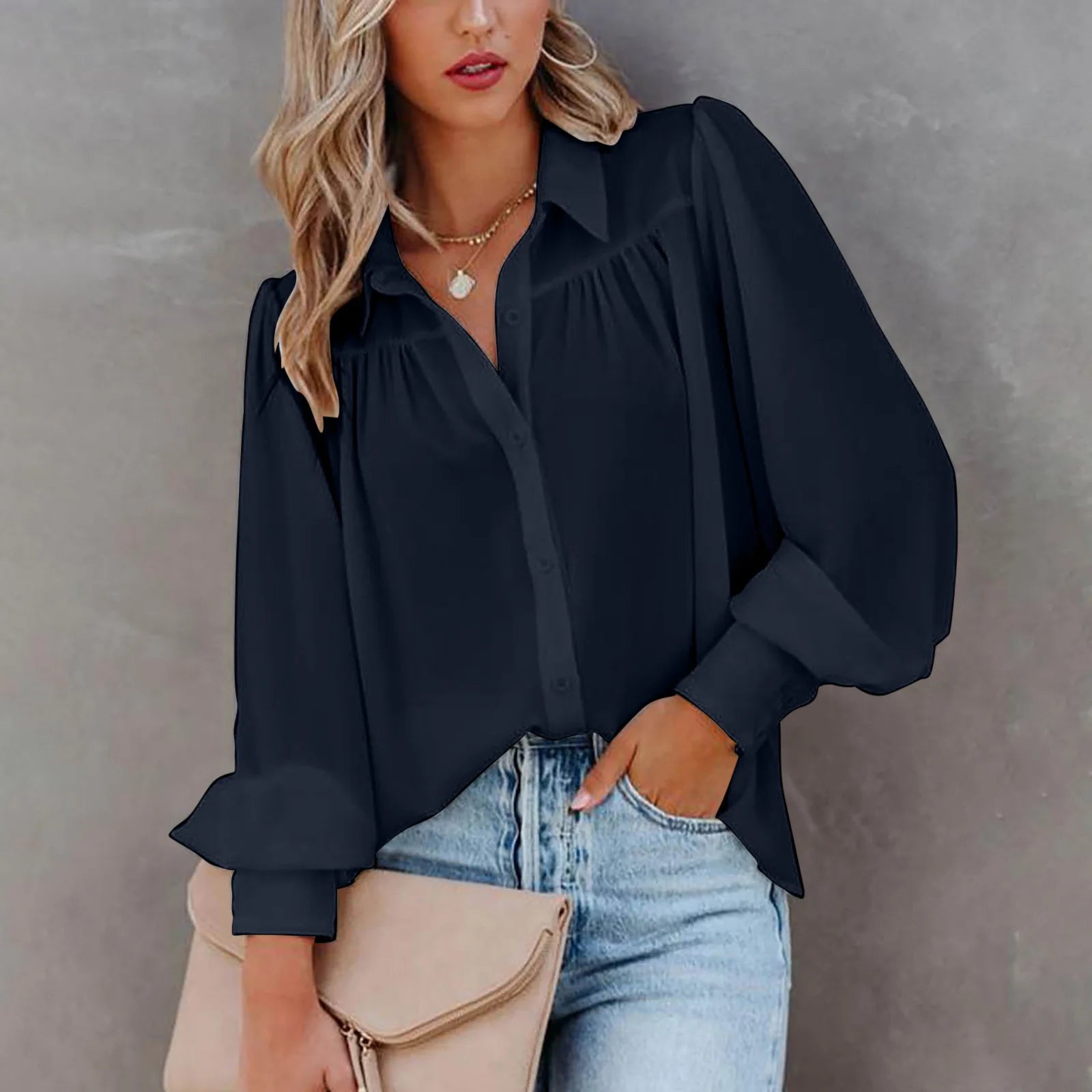 Women's Elegant Blouse – Puff Sleeve Design for Versatile Day-to-Night Styling