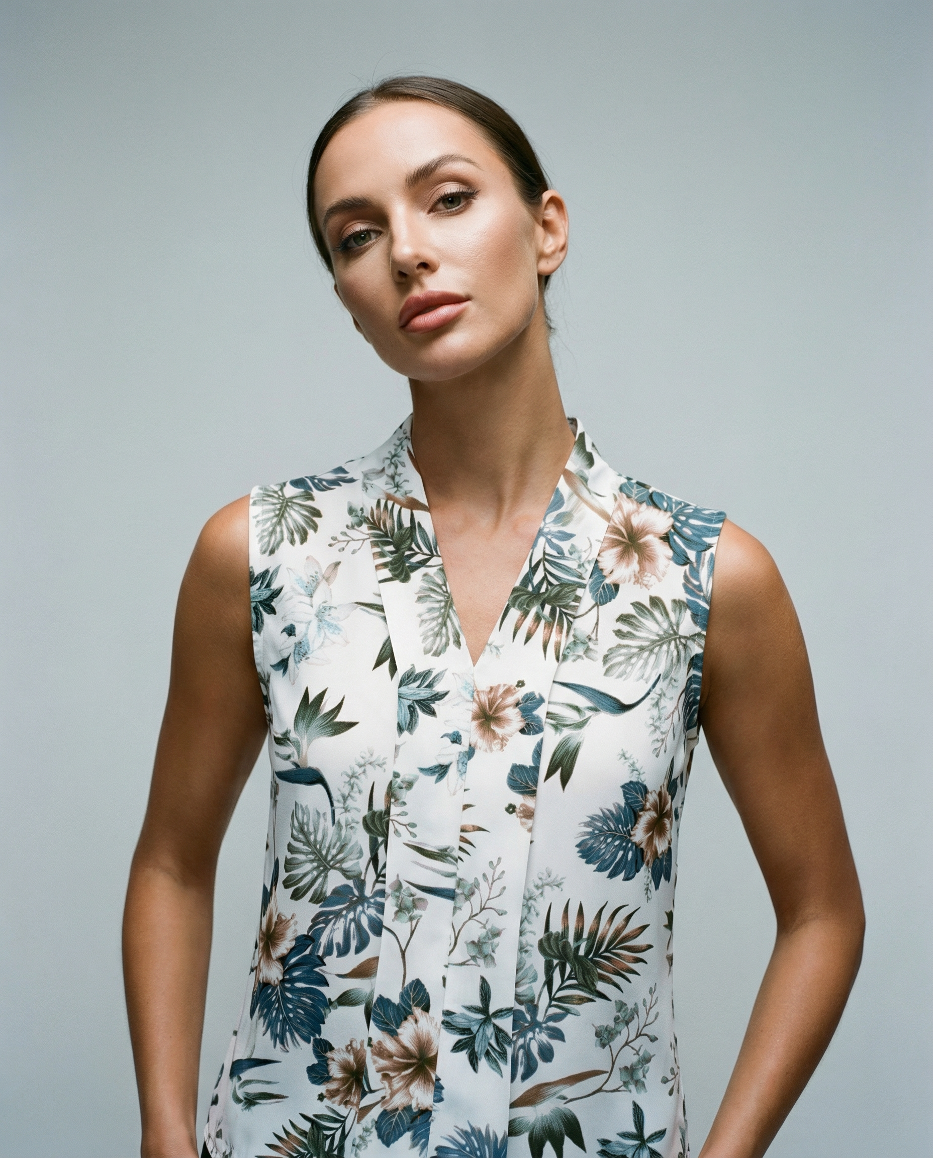 Women's Elegant Sleeveless Blouse – V-Neck for Effortless Summer Style — back view