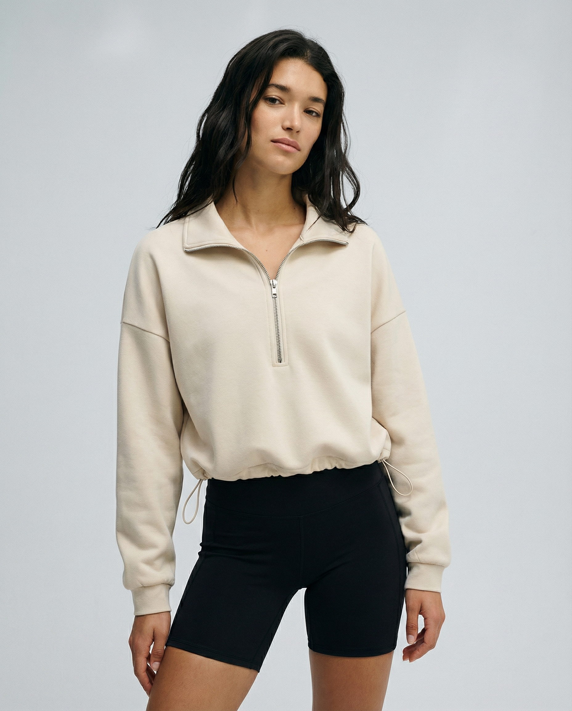Women's Half-Zip Cropped Sweatshirt – Adjustable Toggle Funnel Neck Jumper