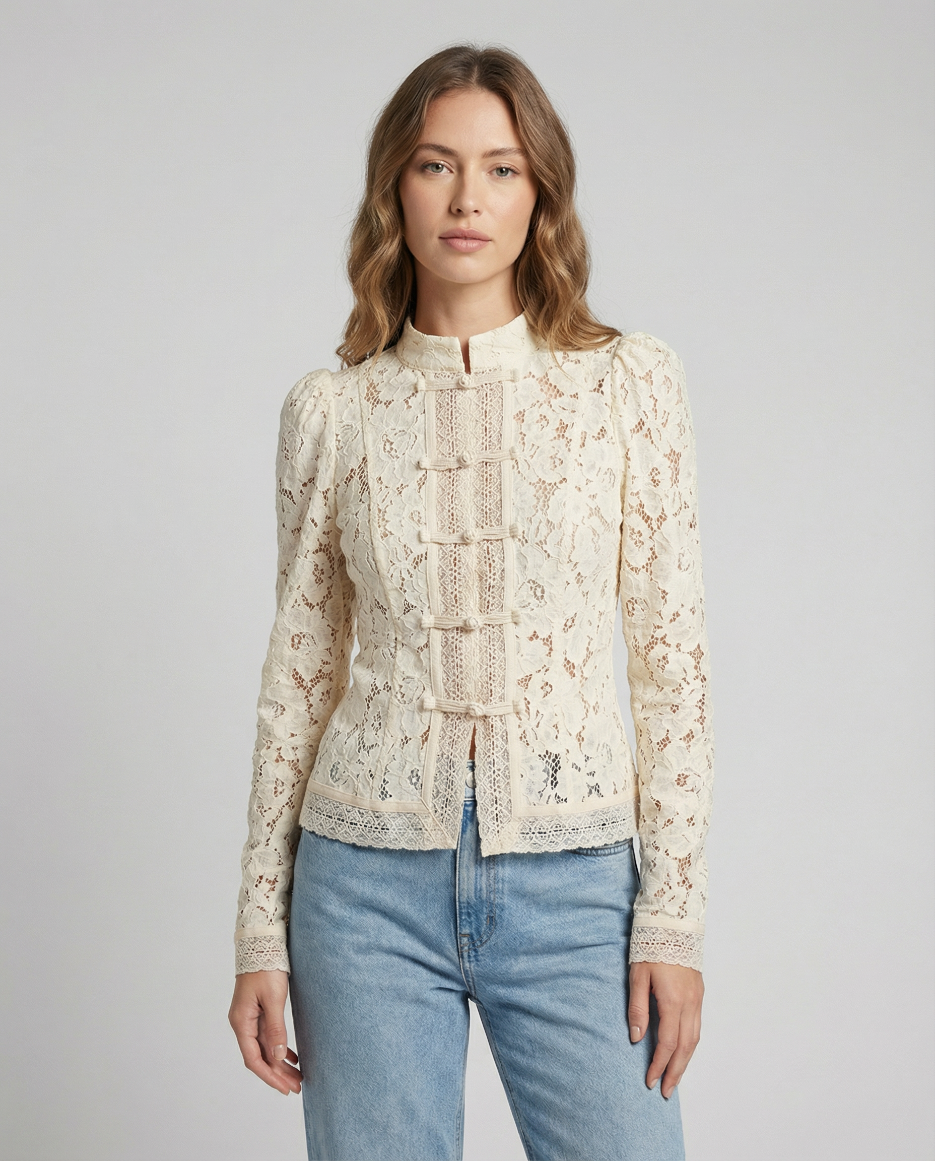 Women's Lace Blouse – Elegant Long Sleeve Design for Sophisticated Occasions — back view