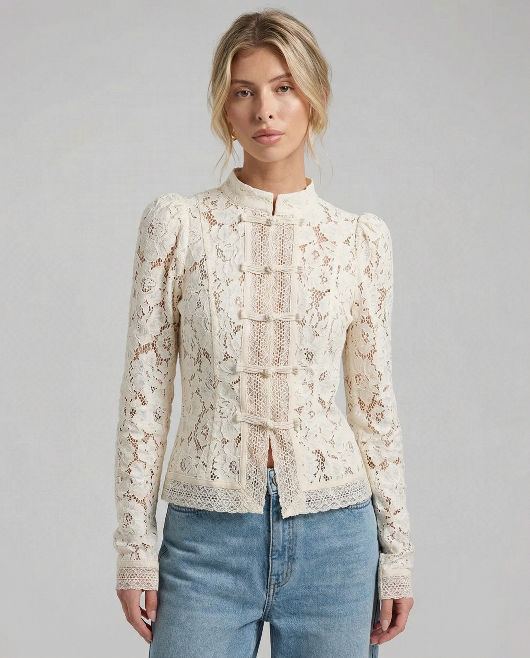 Women's Lace Blouse – Elegant Long Sleeve Design for Sophisticated Occasions — detail view