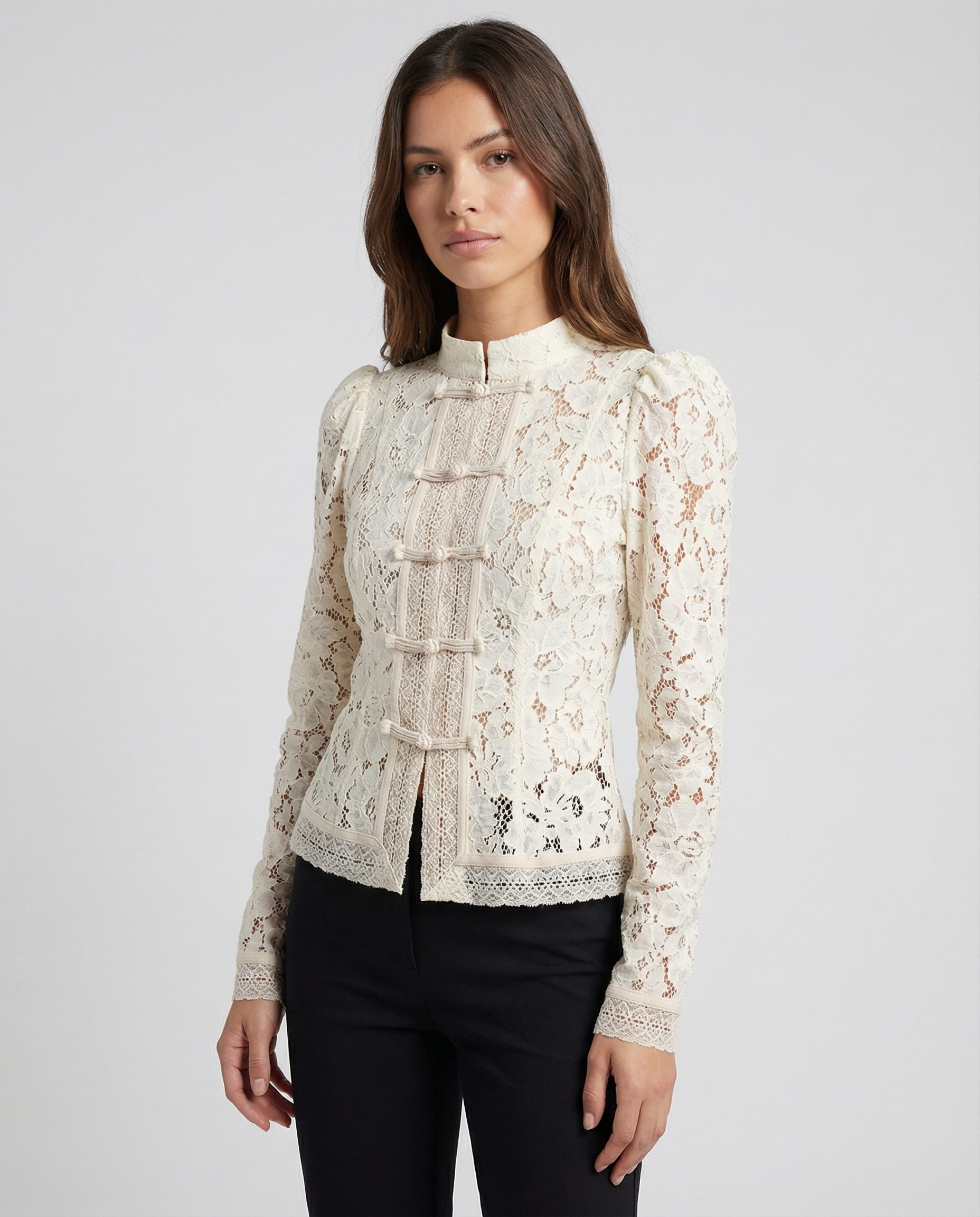 Women's Lace Blouse – Elegant Long Sleeve Design for Sophisticated Occasions — side view