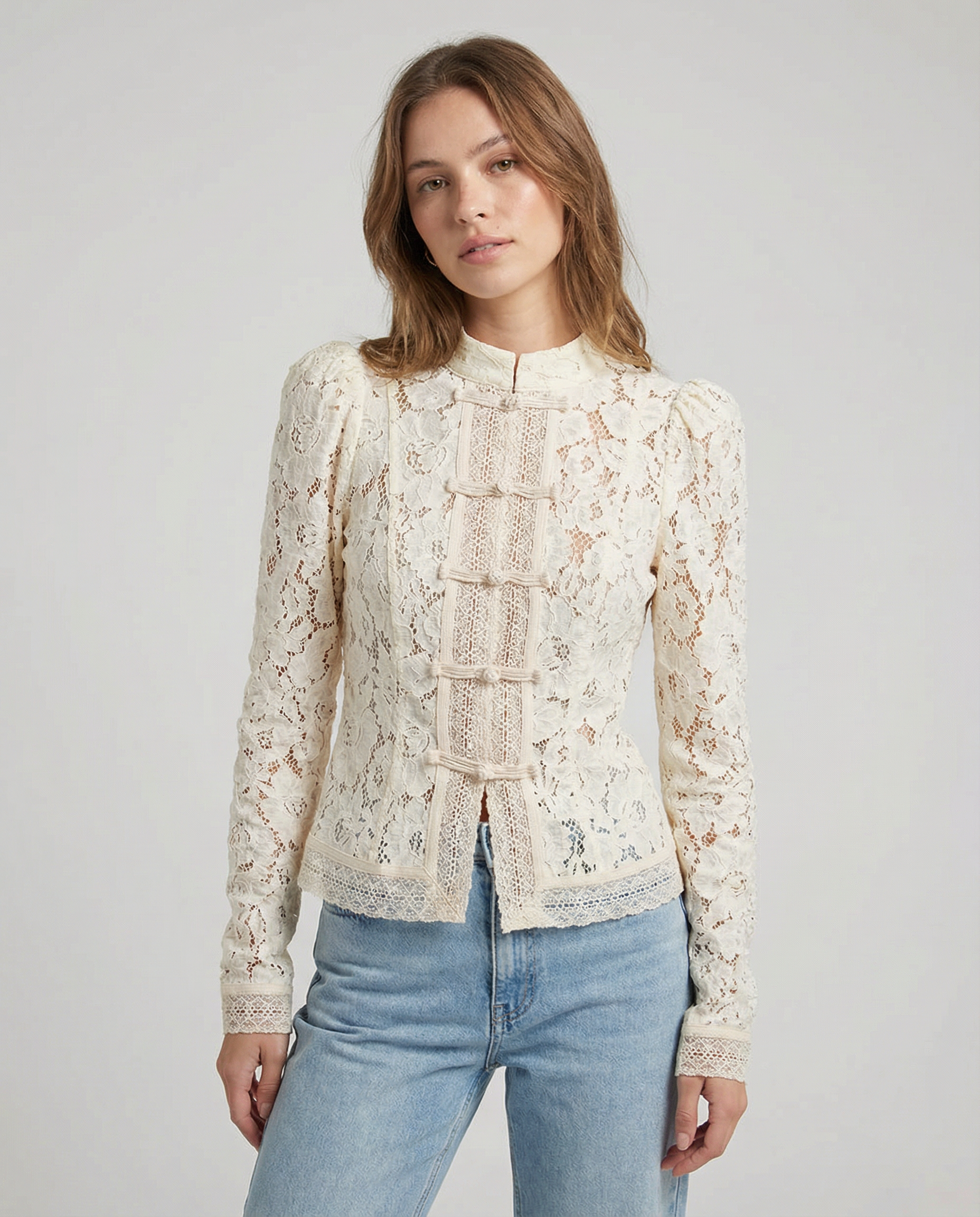 Women's Lace Blouse – Elegant Long Sleeve Design for Sophisticated Occasions