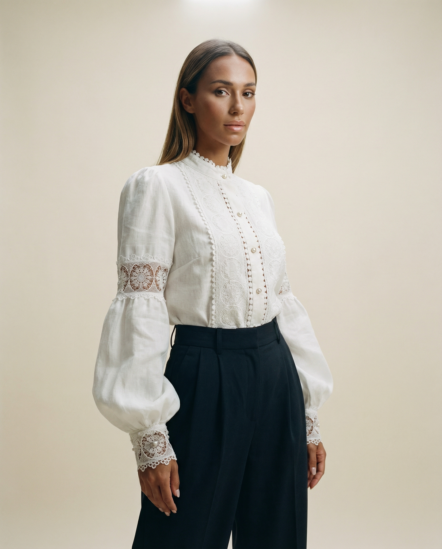 Women's Long Sleeve Blouse – Vintage Lace Design for Elegant Seasonal Layering — back view