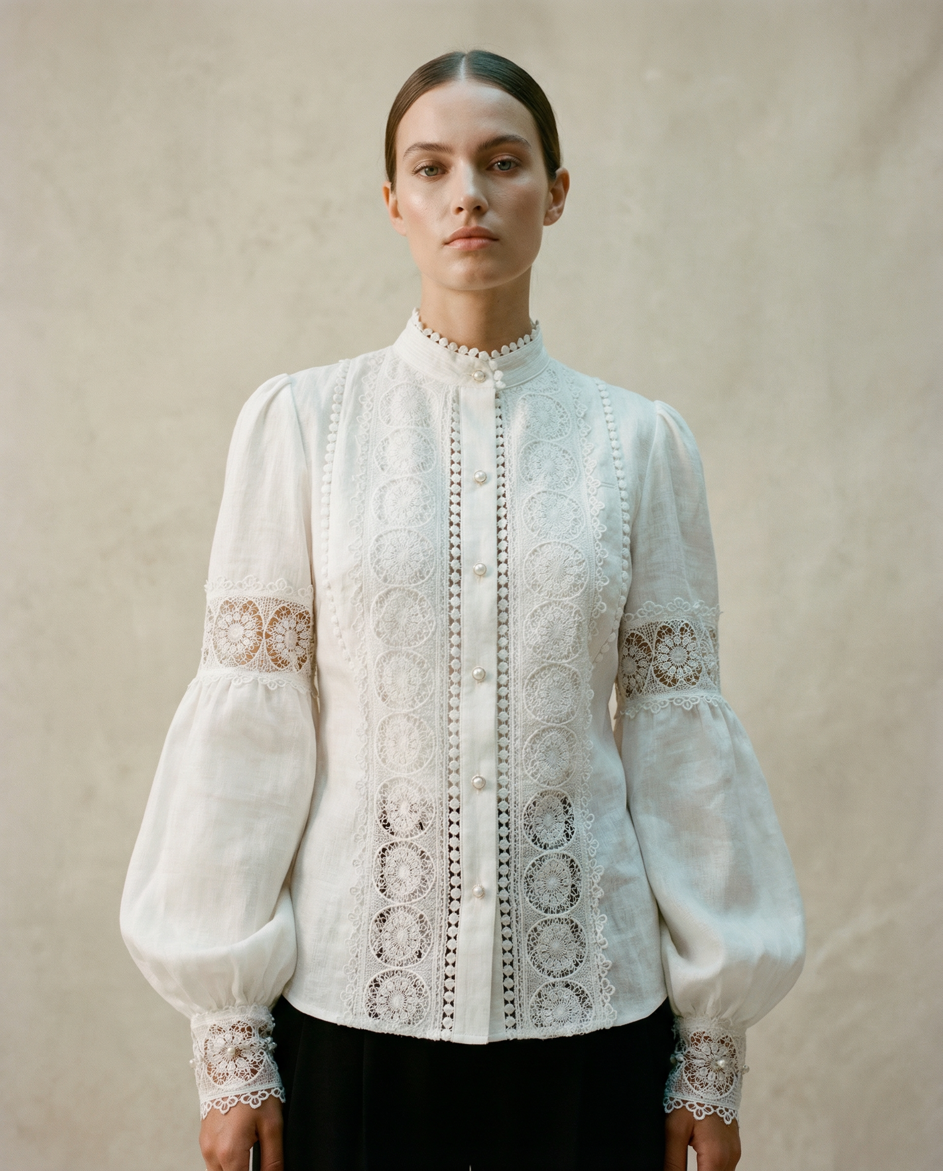 Women's Long Sleeve Blouse – Vintage Lace Design for Elegant Seasonal Layering — detail view