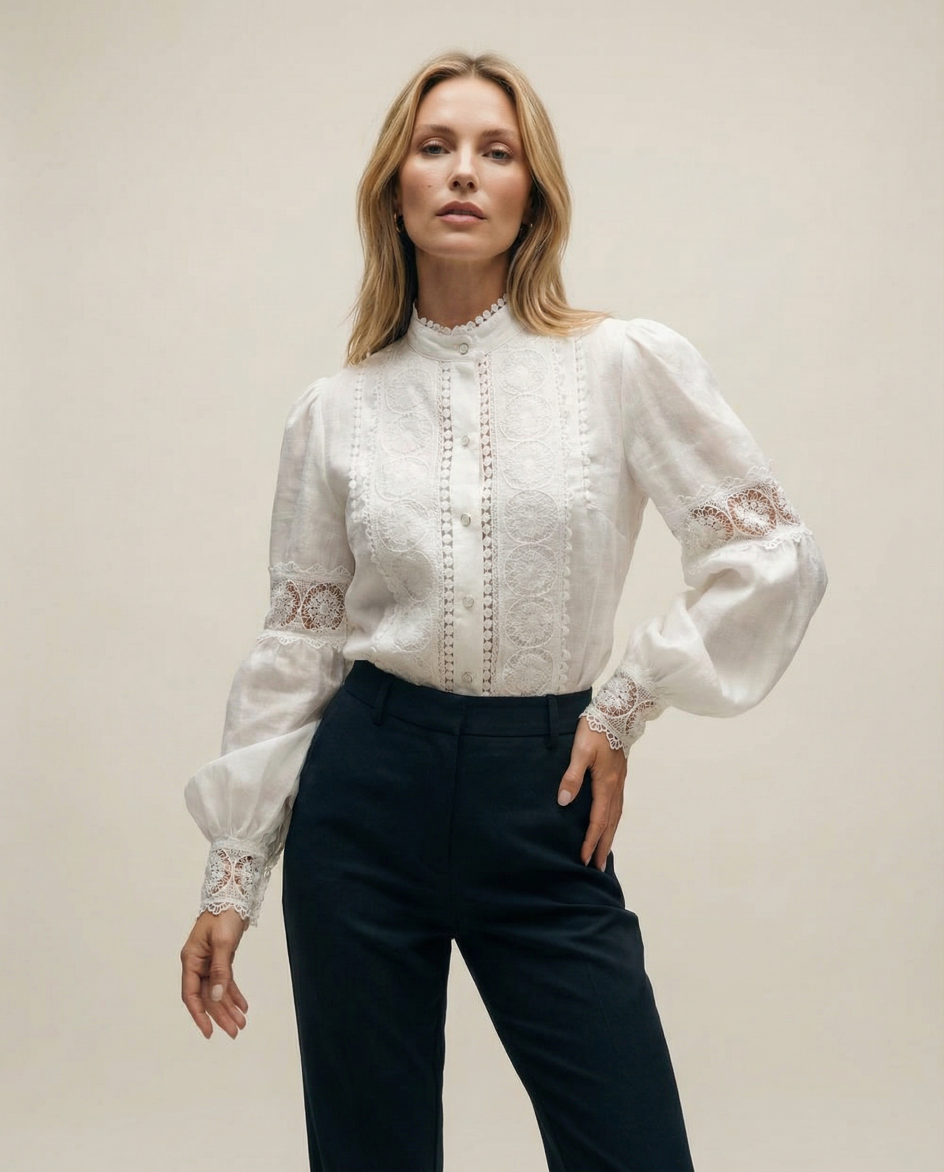 Women's Long Sleeve Blouse – Vintage Lace Design for Elegant Seasonal Layering — side view