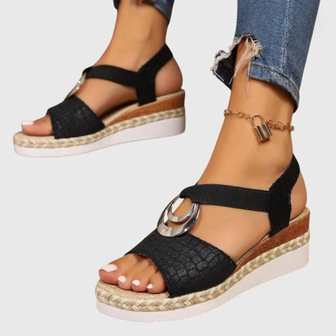 Women's Open-Toe Platform Espadrille Sandals with Ring Detail