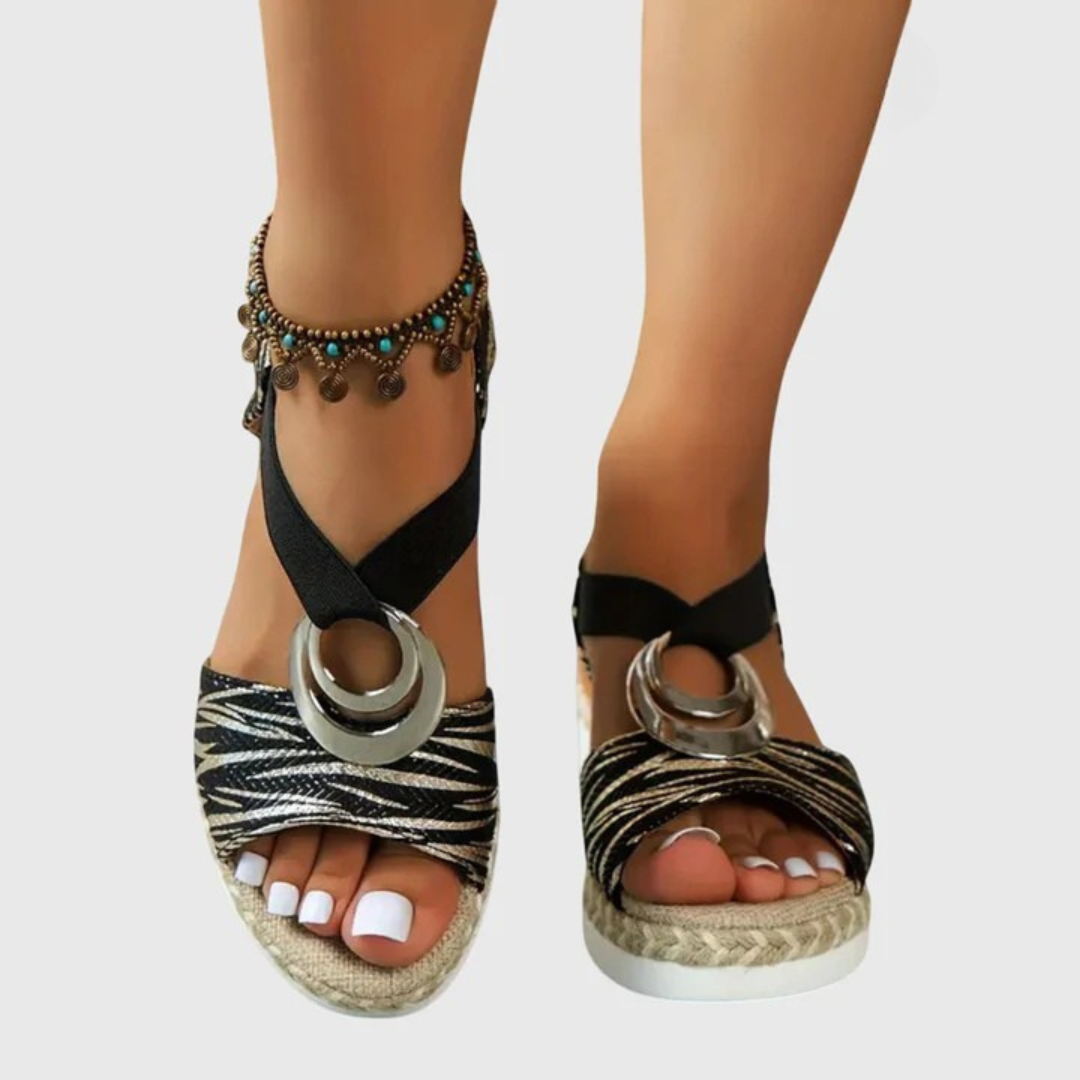 Women's Open-Toe Platform Espadrille Sandals with Ring Detail
