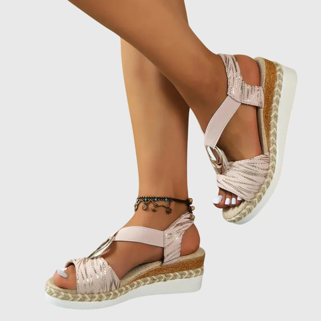 Women's Open-Toe Platform Espadrille Sandals with Ring Detail