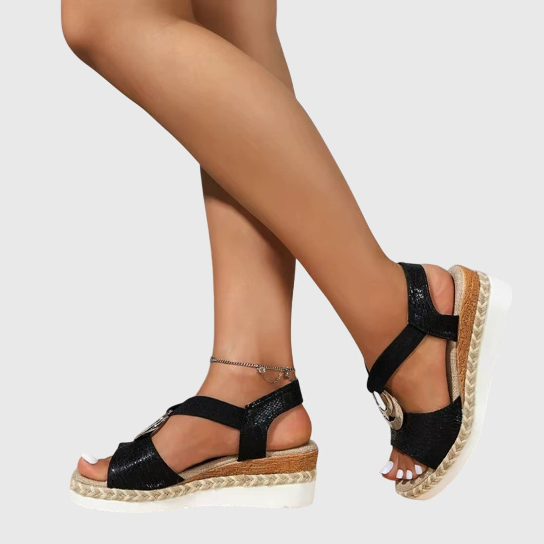 Women's Open-Toe Platform Espadrille Sandals with Ring Detail