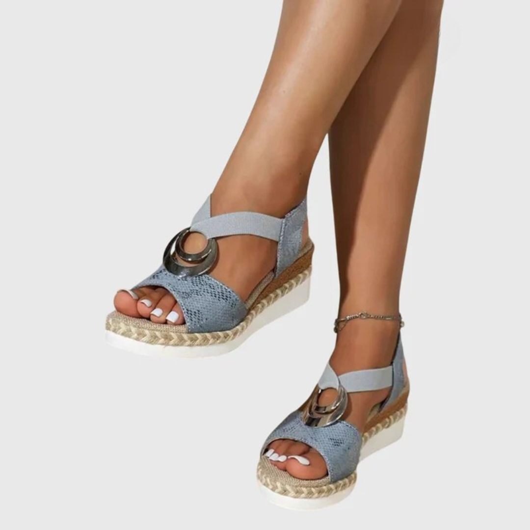 Women's Open-Toe Platform Espadrille Sandals with Ring Detail