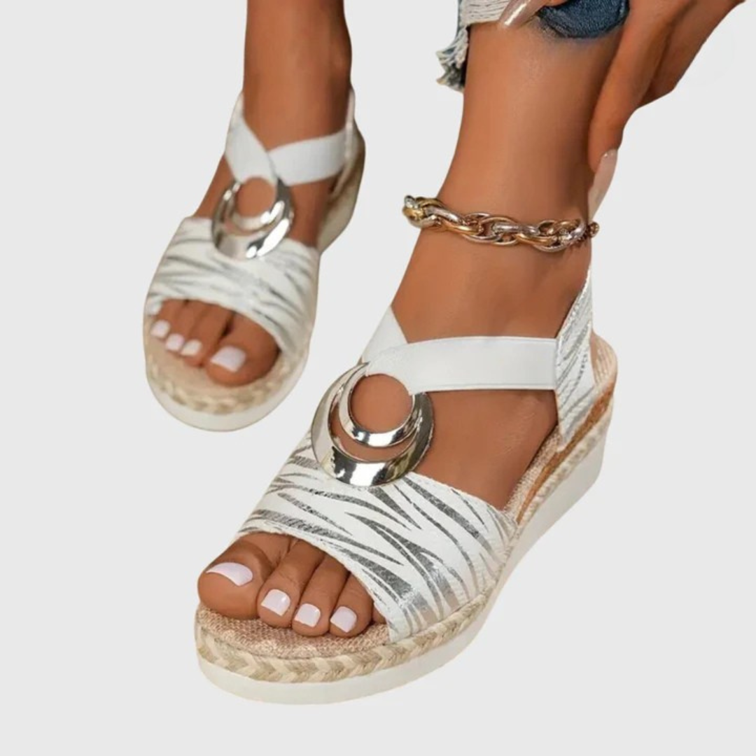 Women's Open-Toe Platform Espadrille Sandals with Ring Detail