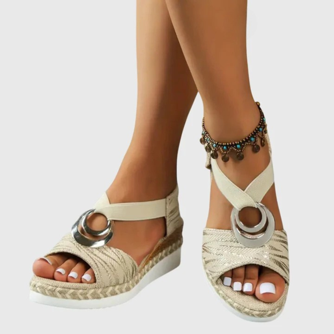 Women's Open-Toe Platform Espadrille Sandals with Ring Detail