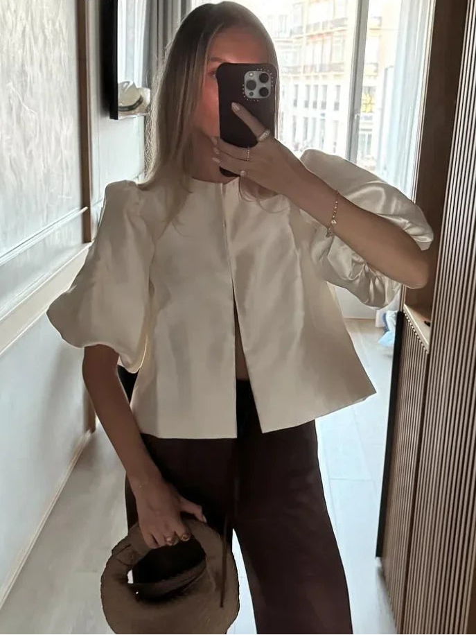 Women's Puff Sleeve Blouse – Chic Structured Design for Effortless Elegance — alternative angle