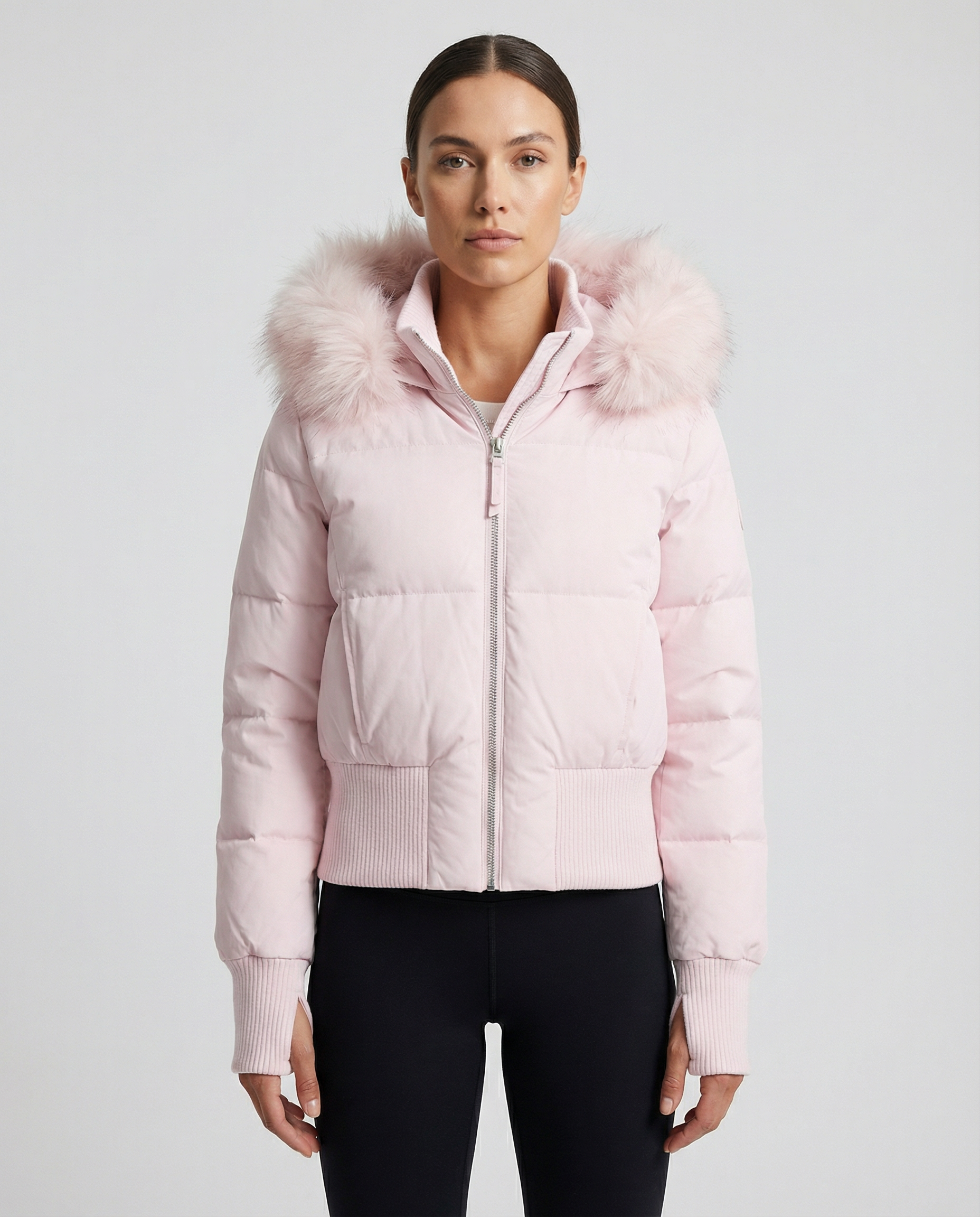 Women's Quilted Puffer Jacket with Removable Faux Fur Hood — alternative angle