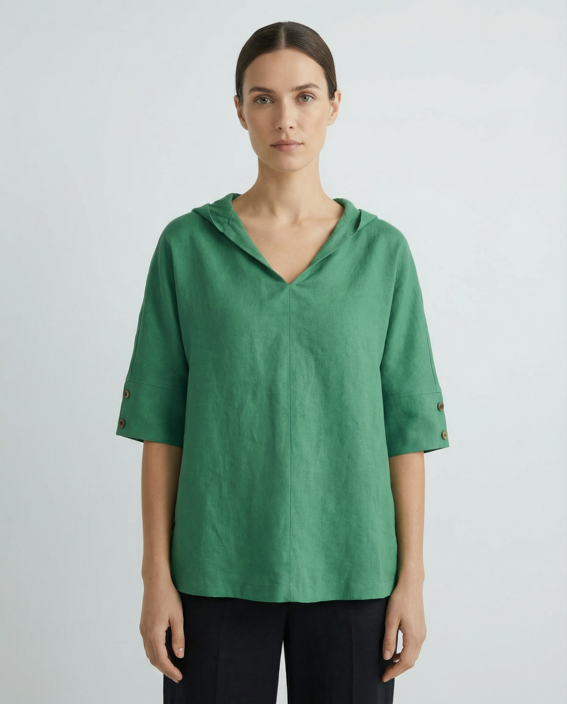 Women's Relaxed Blouse – Breathable V-Neck Linen Top for Effortless Everyday Elegance — back view