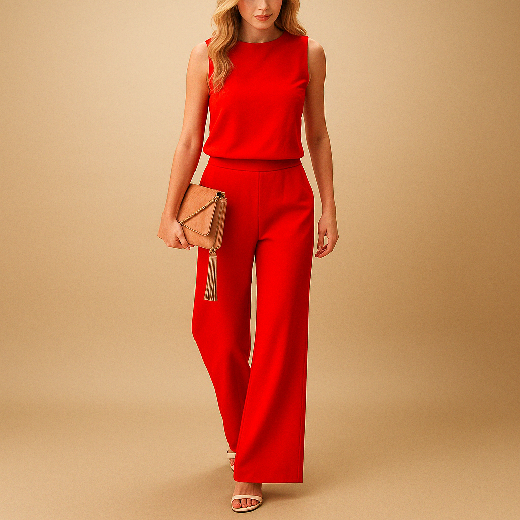 Women's Round Neck Mid Waist Wide Leg Elegant Jumpsuit — side view