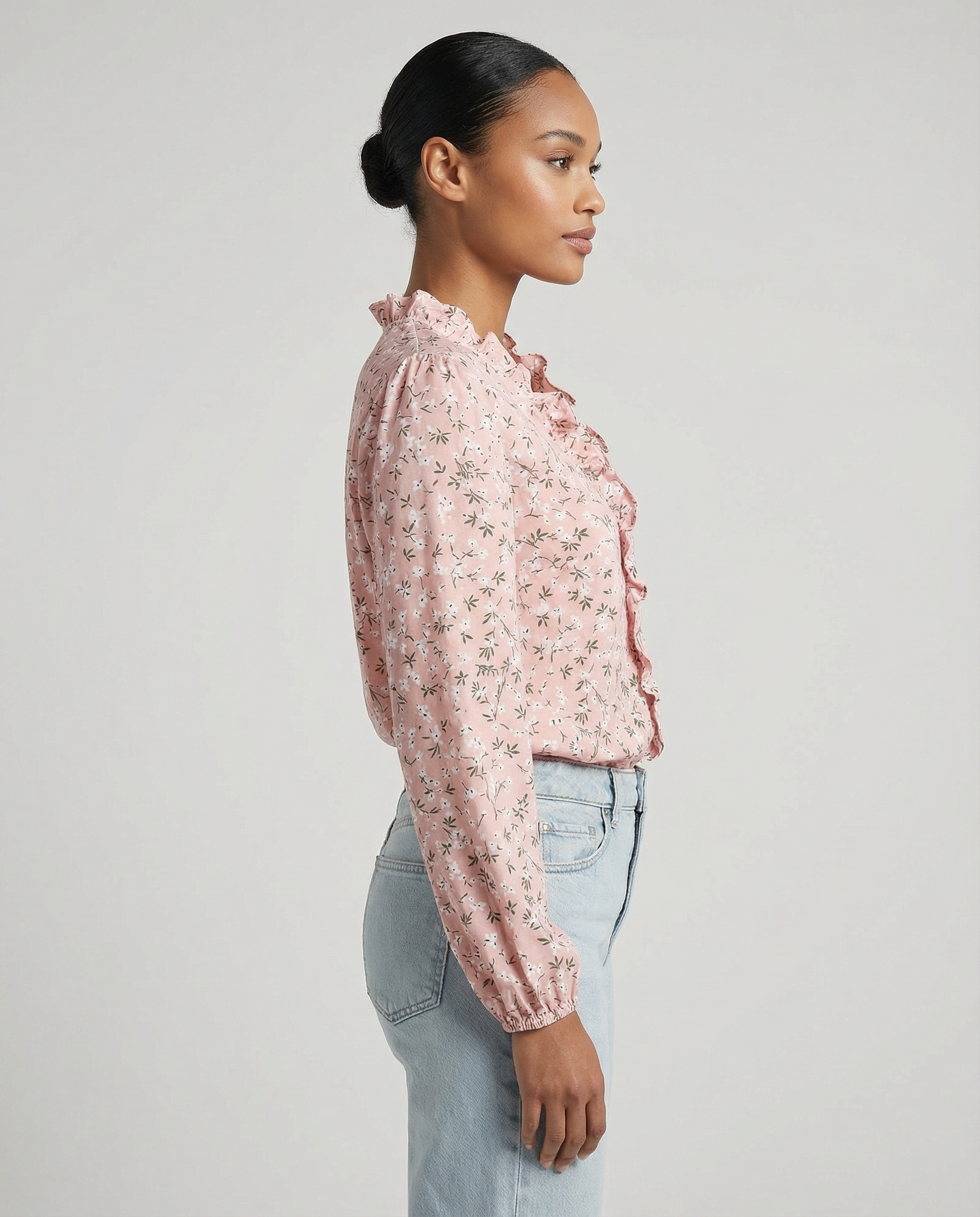 Women's Ruffle Blouse – Elegant V-Neck Design for Effortless Everyday Style — back view