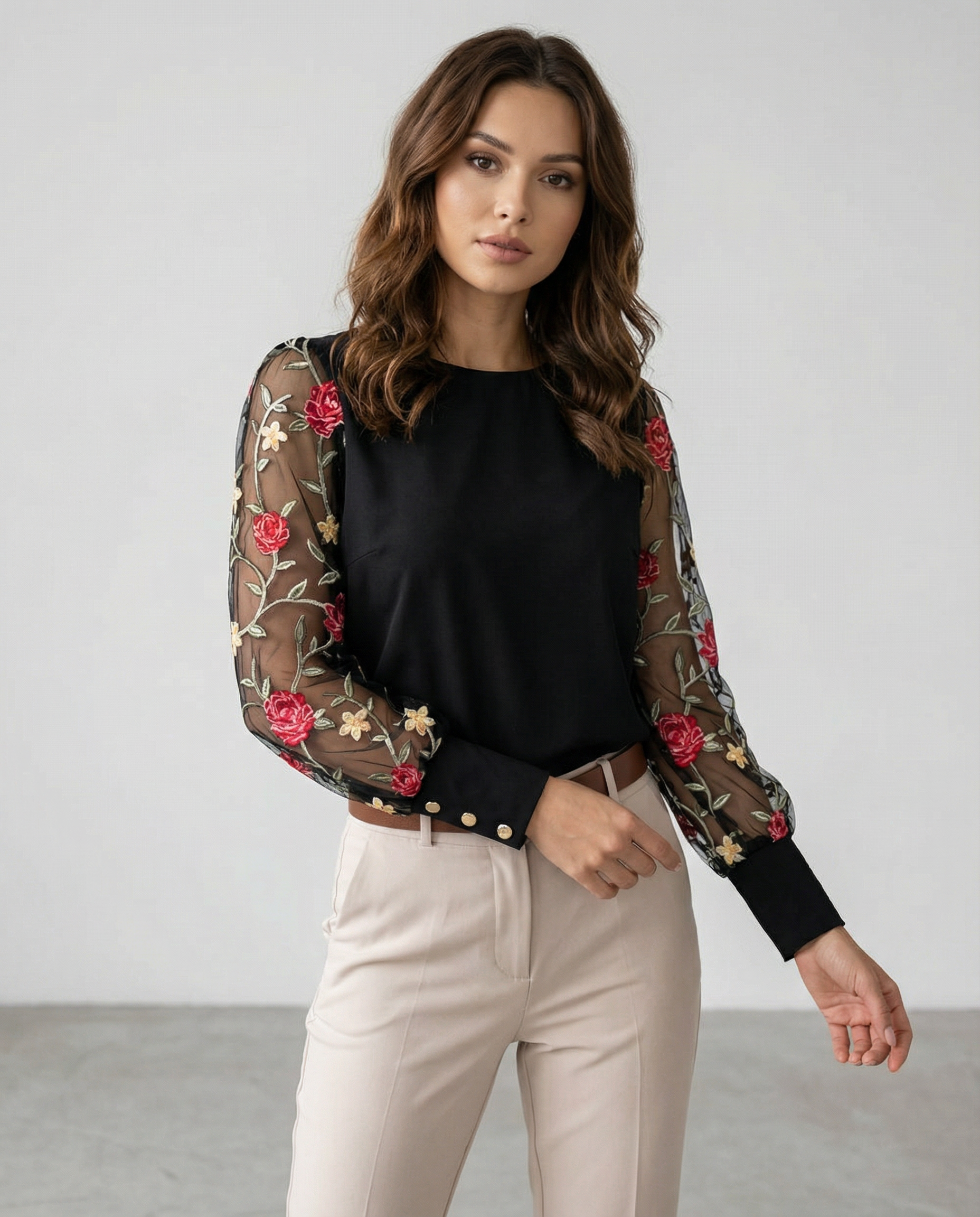 Women's Sheer Mesh Blouse – Long Sleeve For Elegant Occasions — back view