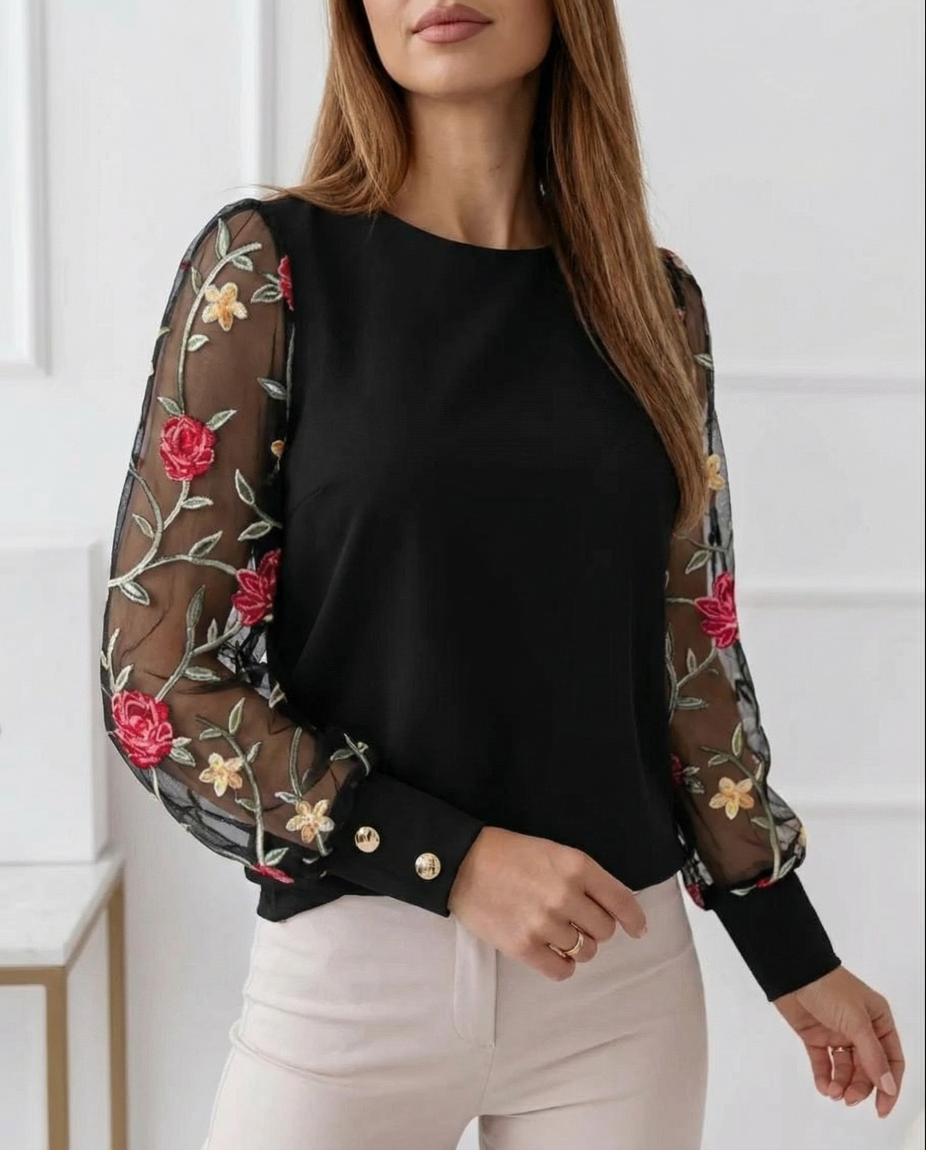 Women's Sheer Mesh Blouse – Long Sleeve For Elegant Occasions — side view