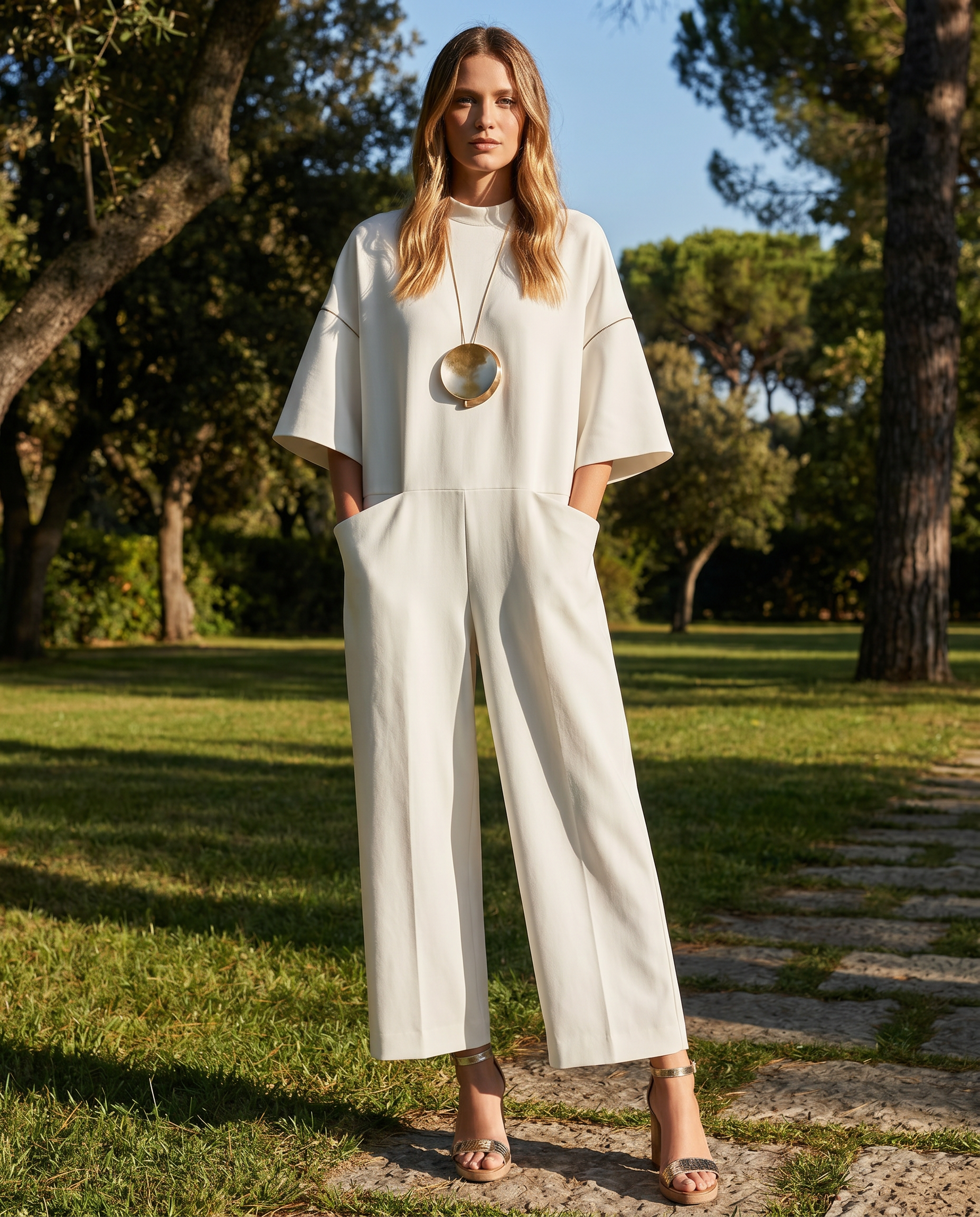 Women's Short Sleeve Crew Neck Wide Leg Jumpsuit — side view