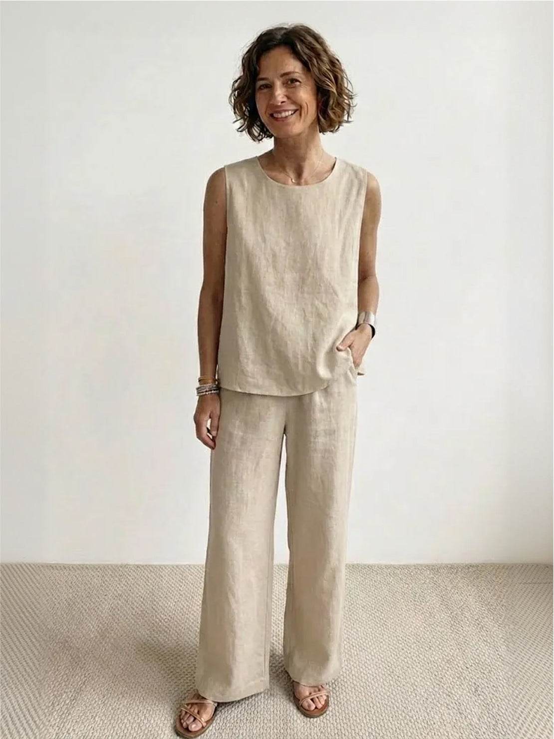 Women's Sleeveless Tank Top and Wide-Leg Pants Two-Piece Set — back view