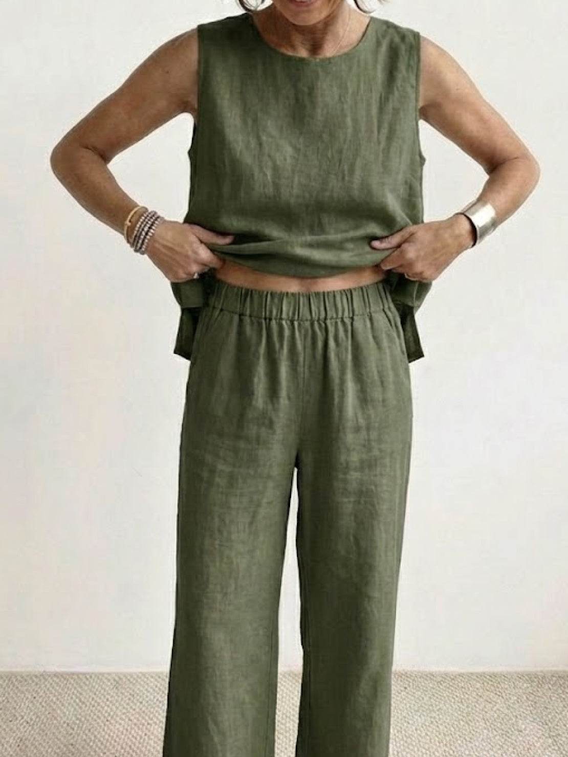 Women's Sleeveless Tank Top and Wide-Leg Pants Two-Piece Set — styling detail
