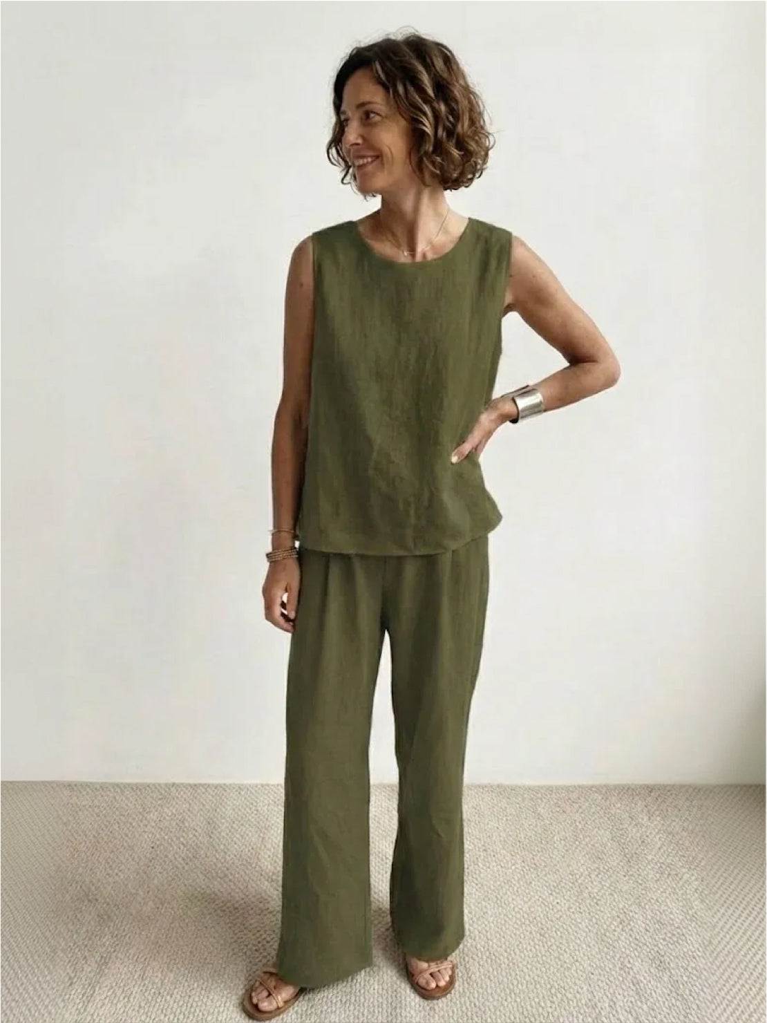 Women's Sleeveless Tank Top and Wide-Leg Pants Two-Piece Set