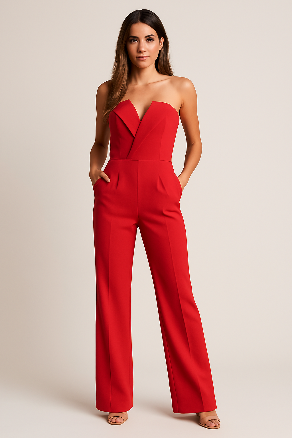 Women's Sleeveless V Neck One Piece Wide Leg Jumpsuit — side view