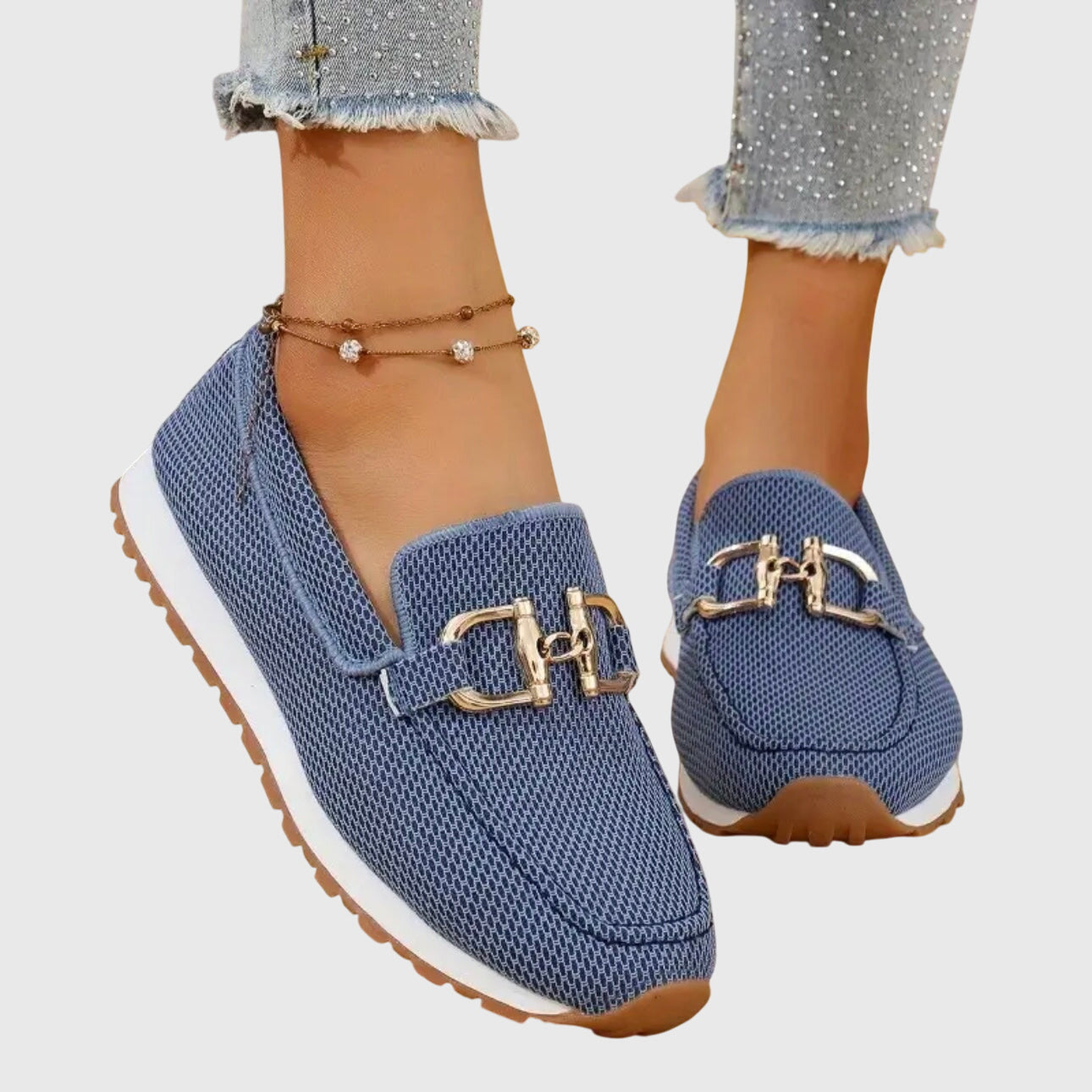Women's Slip-On Loafers with Metal Buckle Detail