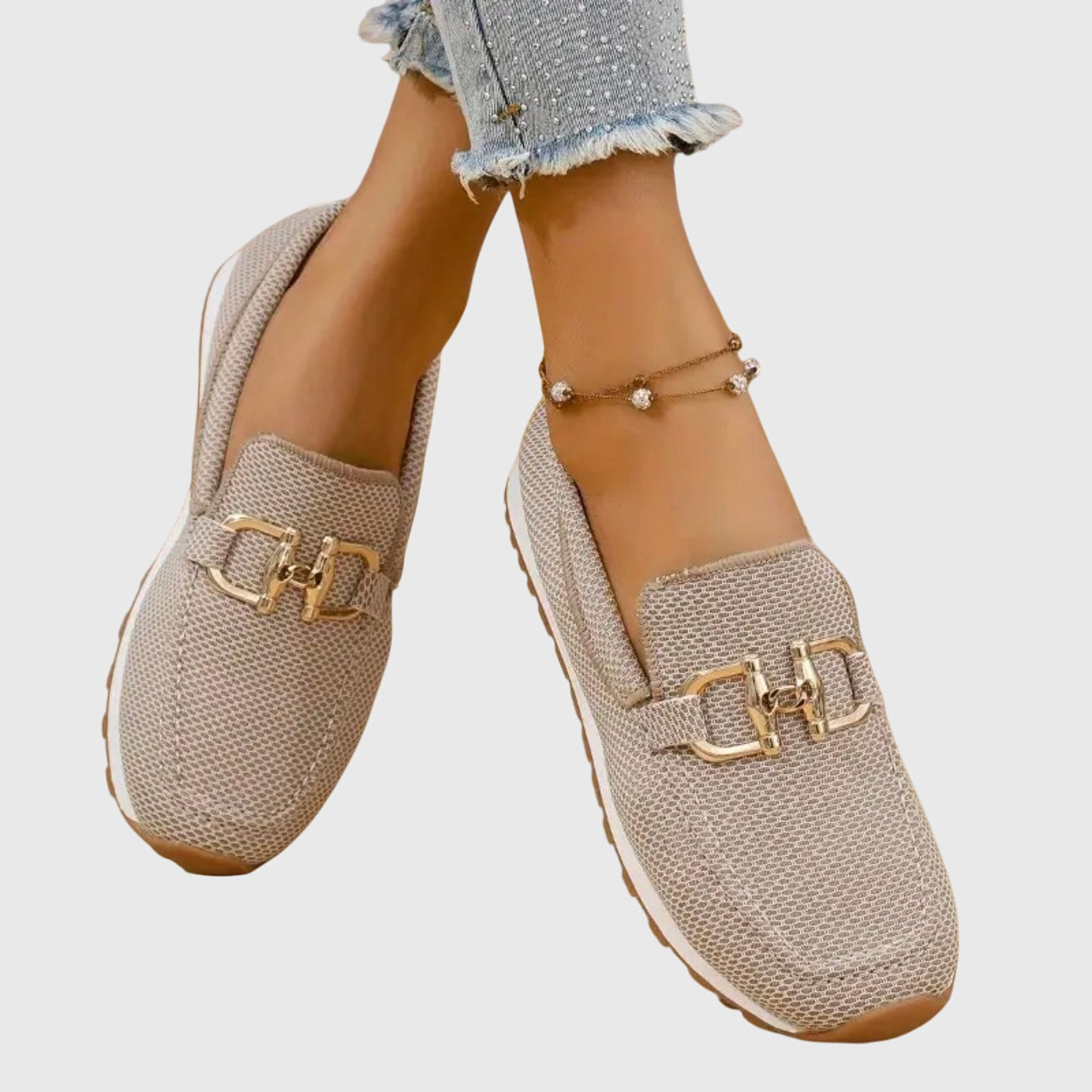 Women's Slip-On Loafers with Metal Buckle Detail
