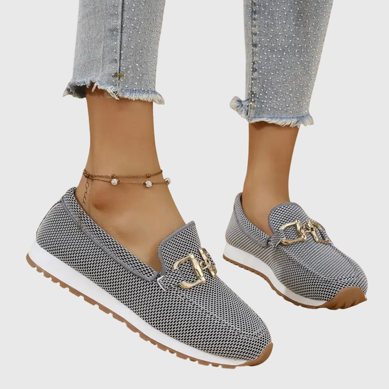 Women's Slip-On Loafers with Metal Buckle Detail