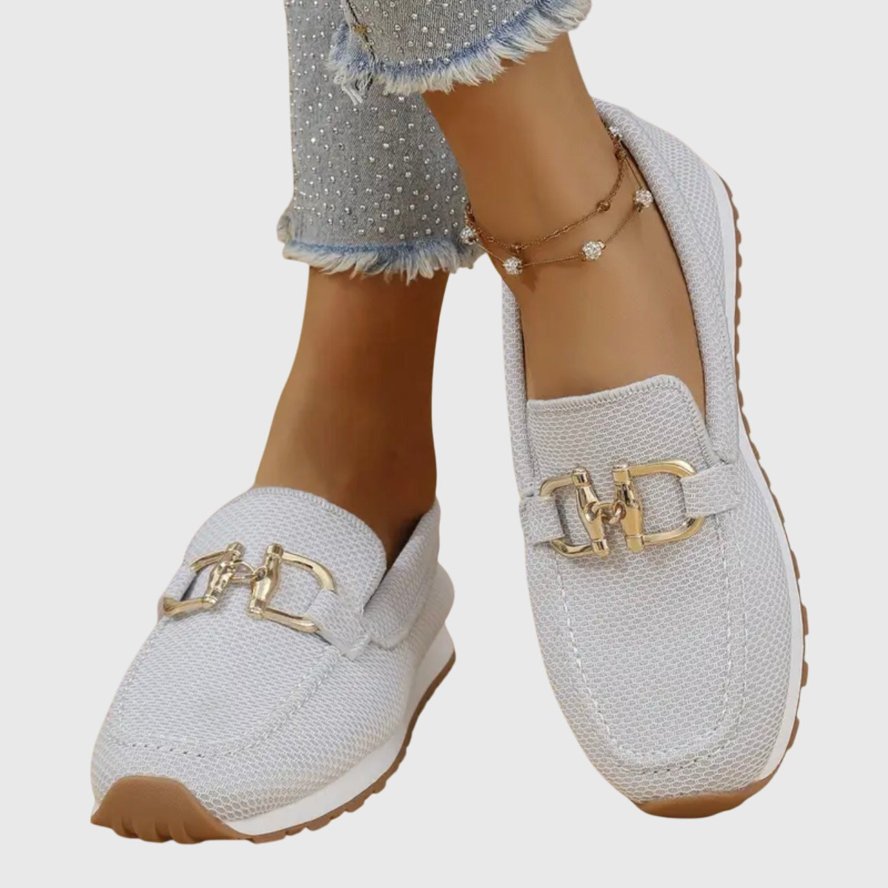 Women's Slip-On Loafers with Metal Buckle Detail