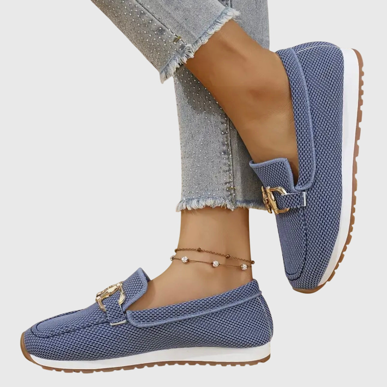 Women's Slip-On Loafers with Metal Buckle Detail