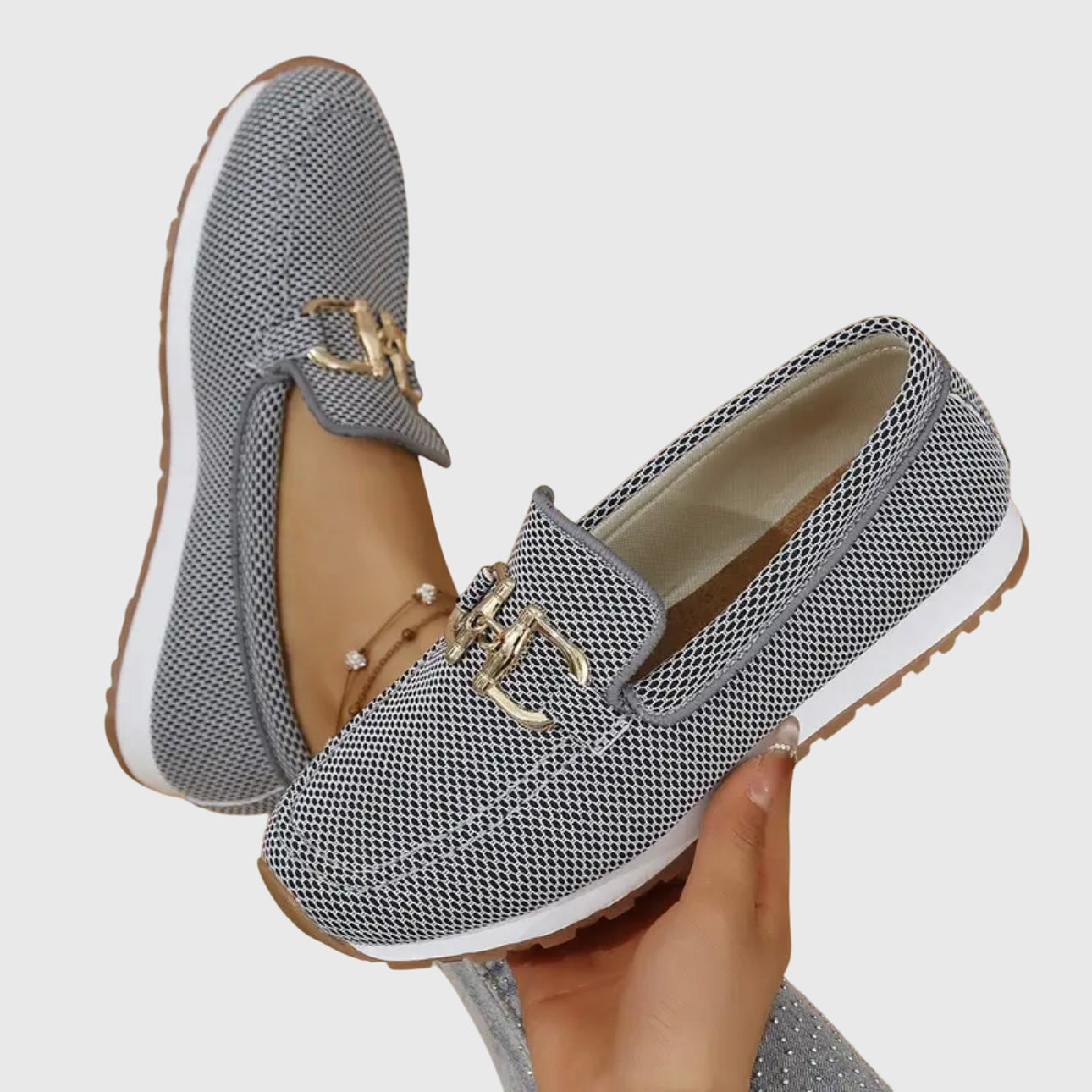Women's Slip-On Loafers with Metal Buckle Detail