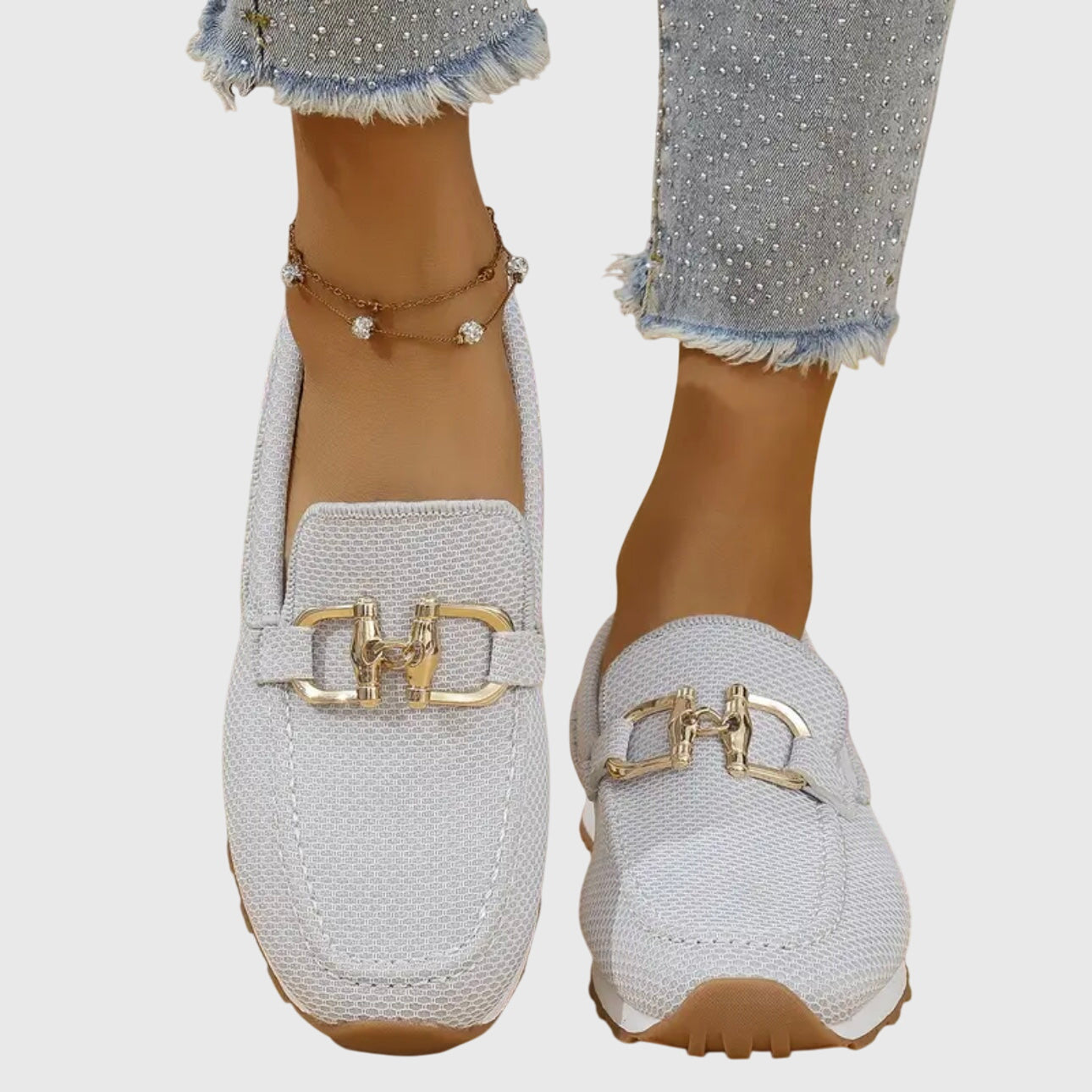 Women's Slip-On Loafers with Metal Buckle Detail