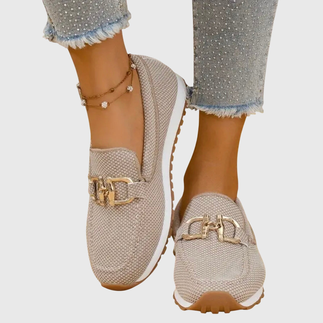 Women's Slip-On Loafers with Metal Buckle Detail