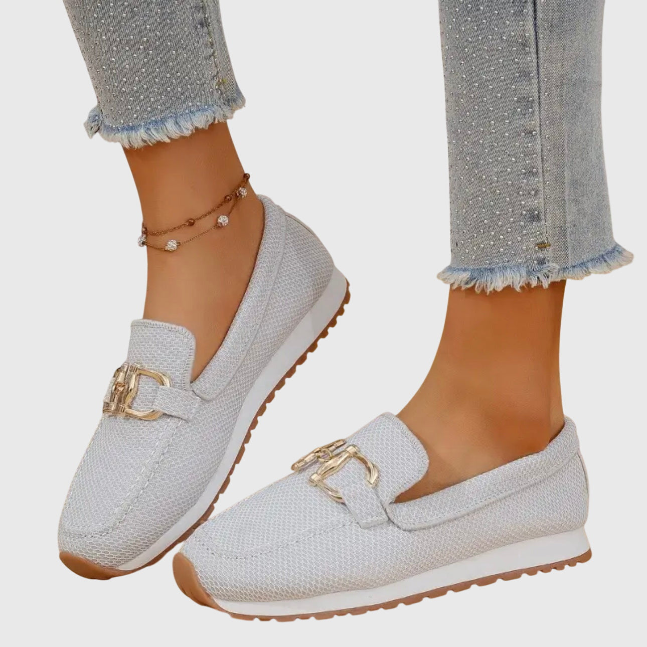 Women's Slip-On Loafers with Metal Buckle Detail