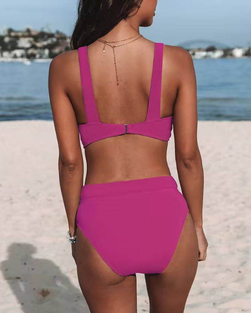 Women's Solid High-Waist One-Piece Swimsuit with Tummy Control — model wearing