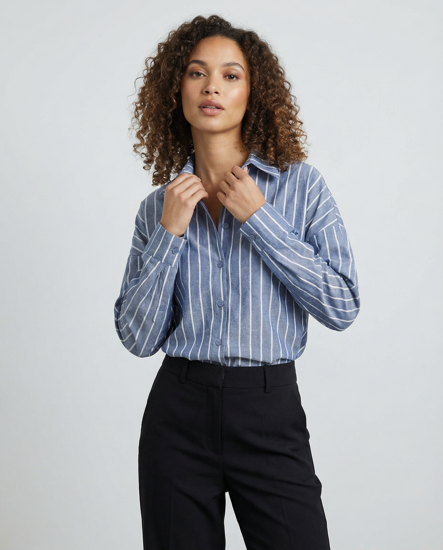 Women's Striped Button-Down Shirt – Relaxed Fit for Versatile All-Day Styling