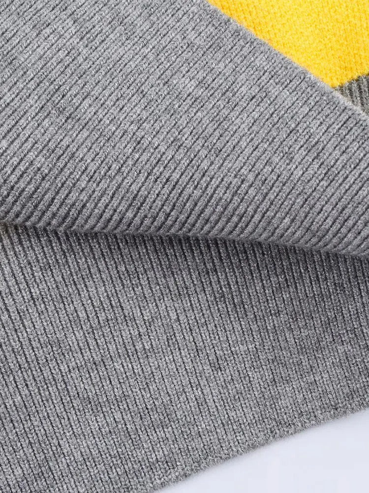 Women's Striped Polo Knit Jumper – Yellow & Grey Preppy Rugby Sweater – Soft Long Sleeve Top — styling detail